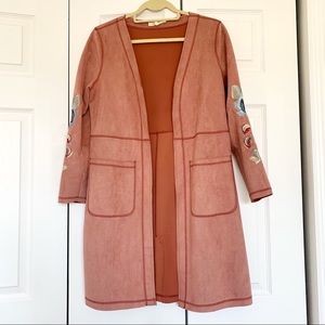 Suede Embroidered Jacket with Pockets